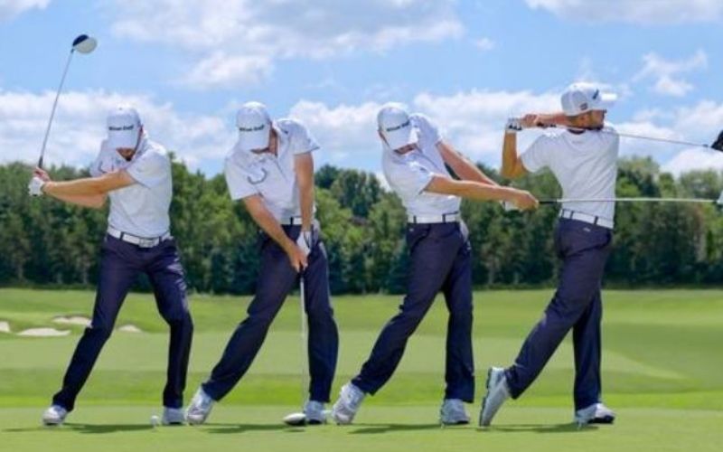 Golfer duy trì tư thế trong quá trình swing đến khi mặt gậy đã đi qua chân phải