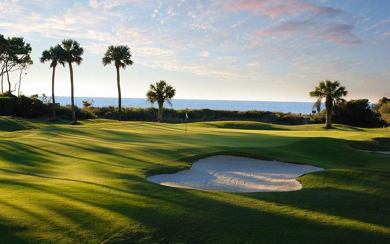 Sân golf được thiết kế khá ấn tượng với màu xanh từ thiên nhiên, biển cả 