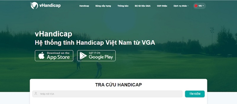 Giao diện web của vHandicap – hệ thống tính điểm Handicap Việt Nam từ VGA