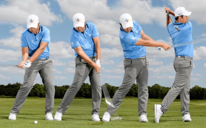 Golfer nên gập cánh tay phải đồng thời xoay quanh cổ tay trái