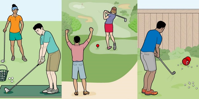 Golfer chú ý giữ nguyên đầu khi tập đánh golf với rescue