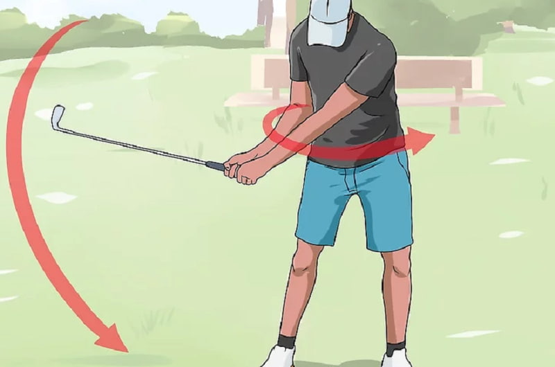 Golfer thực hiện xoay hông khi swing về phía sau