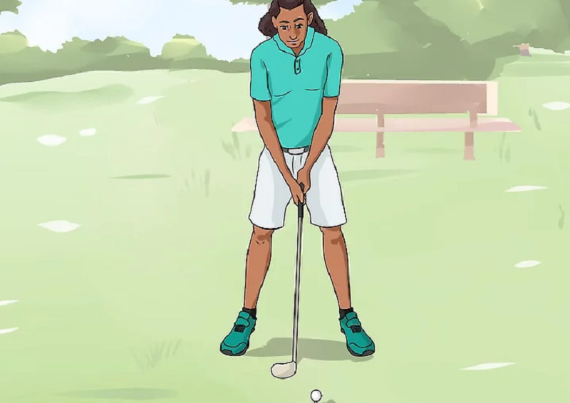 Golfer thực hiện tư thế đứng hai chân rộng bằng vai
